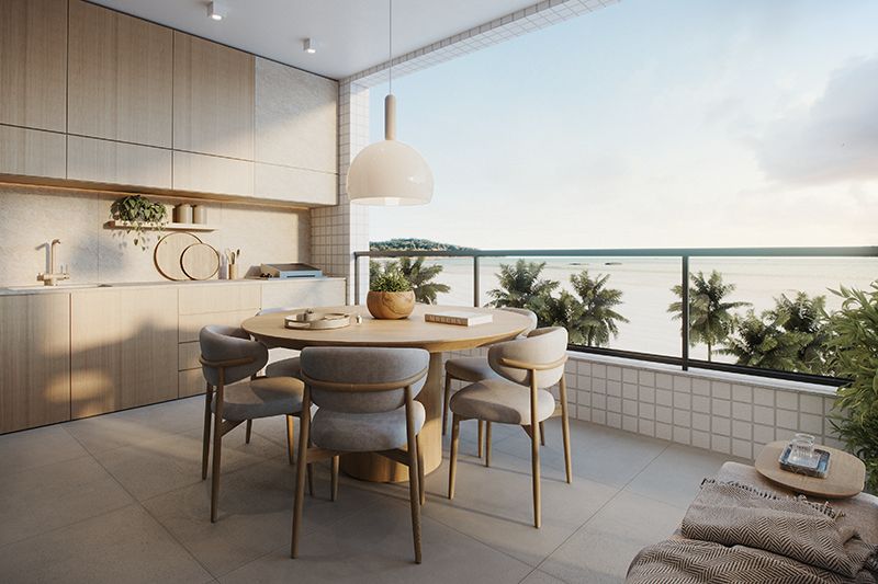 Varanda gourmet de apartamento com vista para o mar